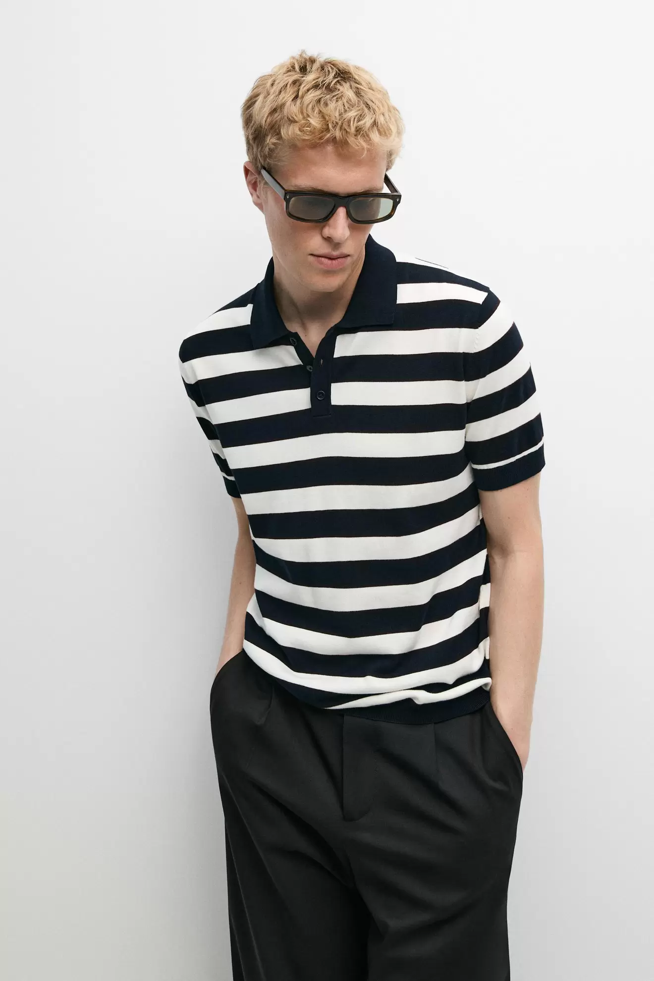 100% cotton striped knit polo shirt