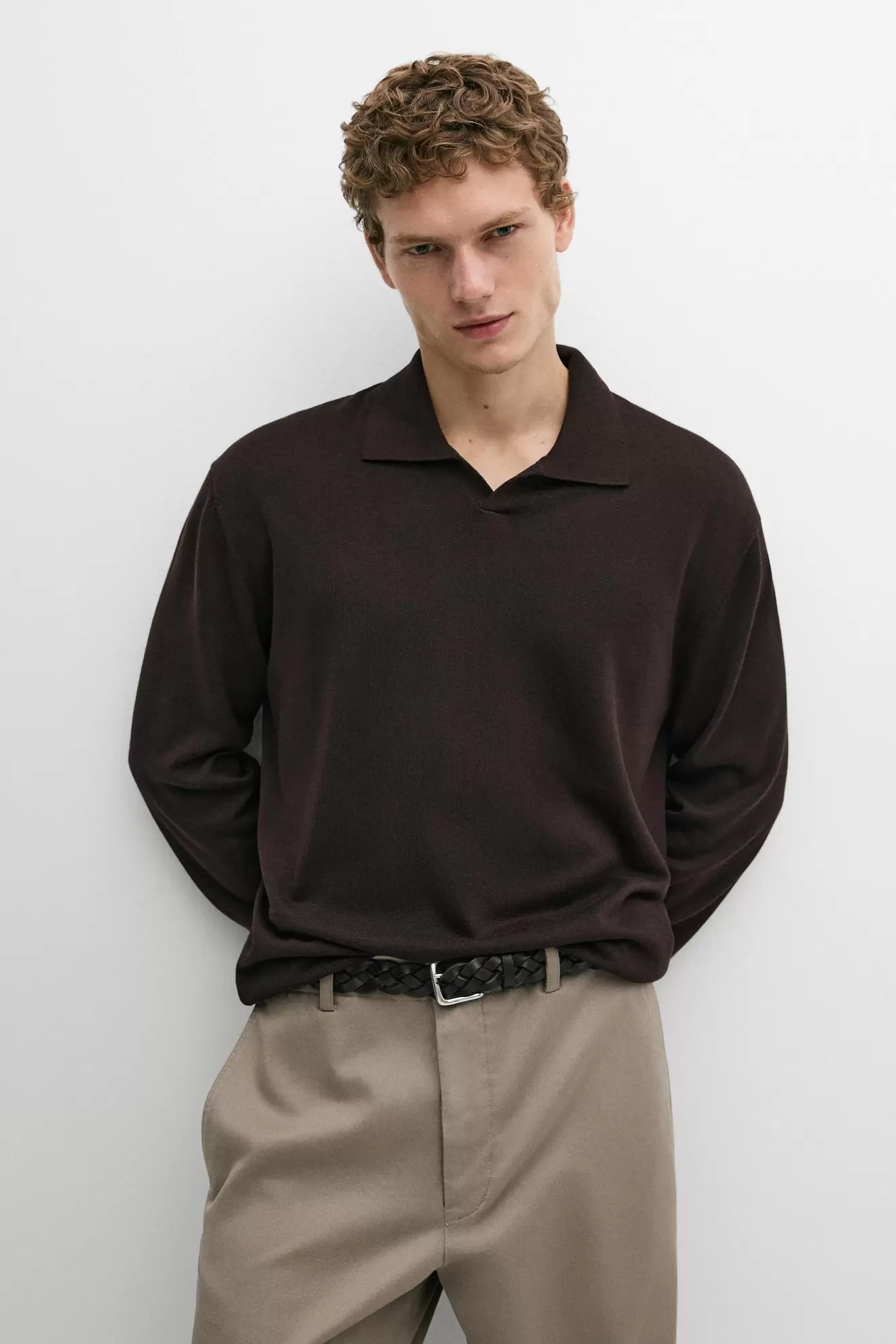 Polo collar knit sweater