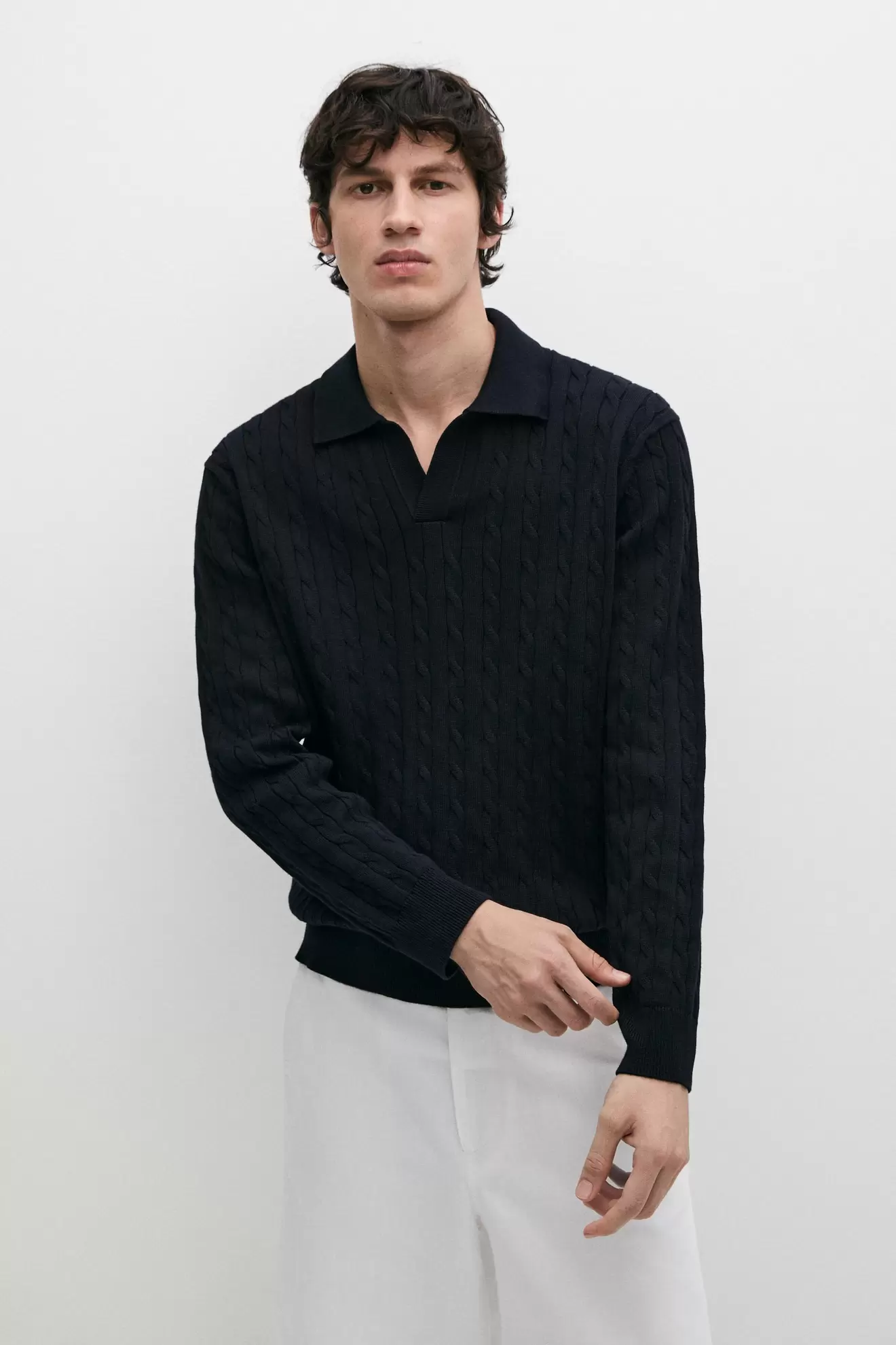 100% Cotton Cable-Knit Polo Sweater