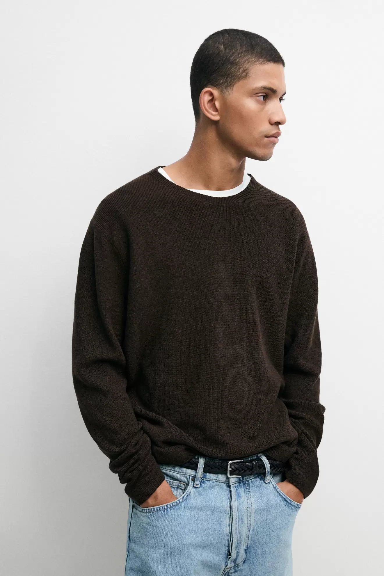 100% cotton mouliné round neck sweater
