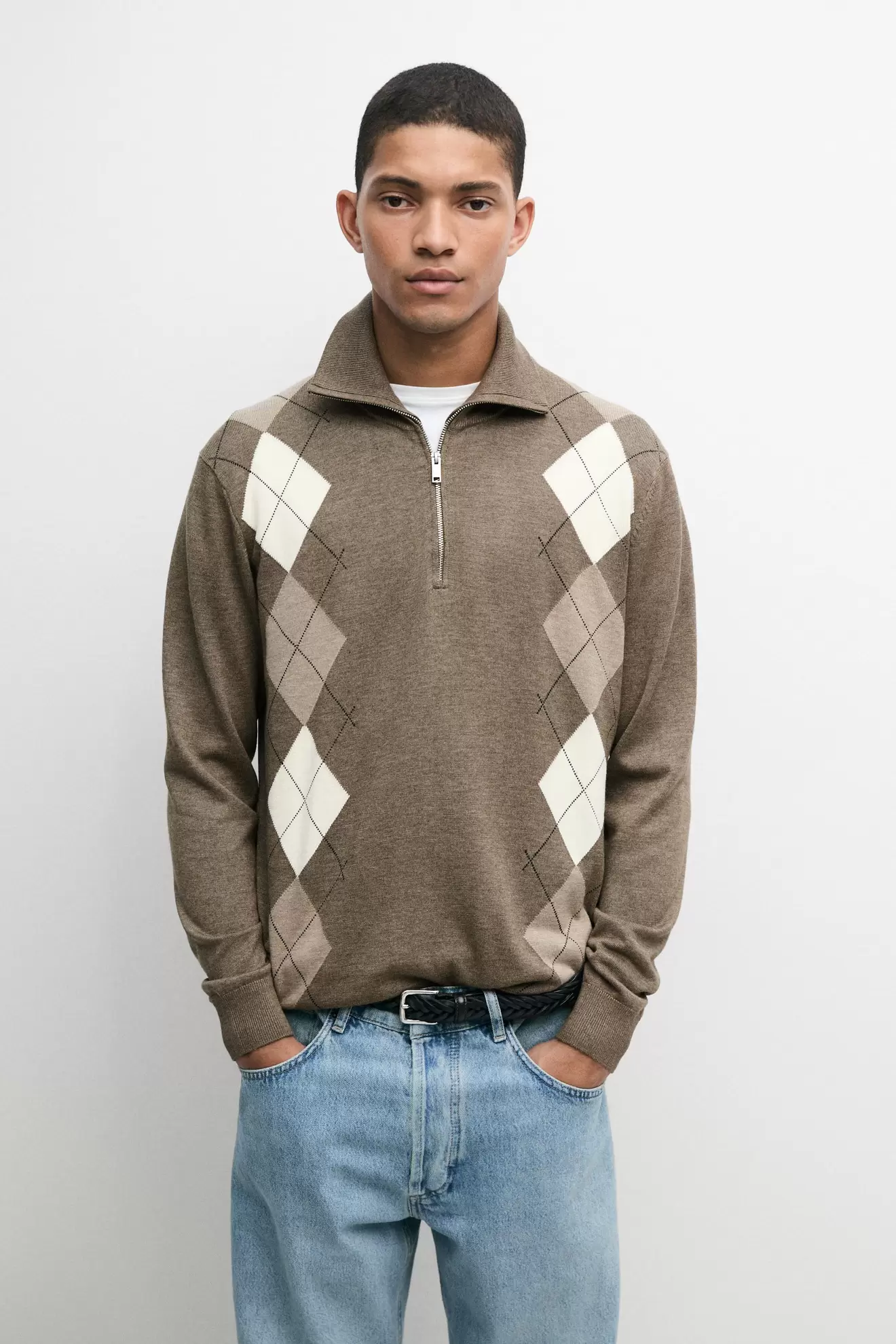 Argyle quarter-zip knit sweater