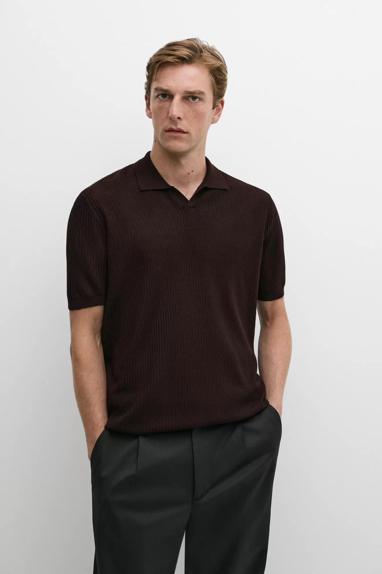 Wool blend short sleeve knit polo