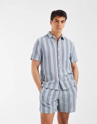 ASOS DESIGN co-ord regular fit textured stripe shirt in blue