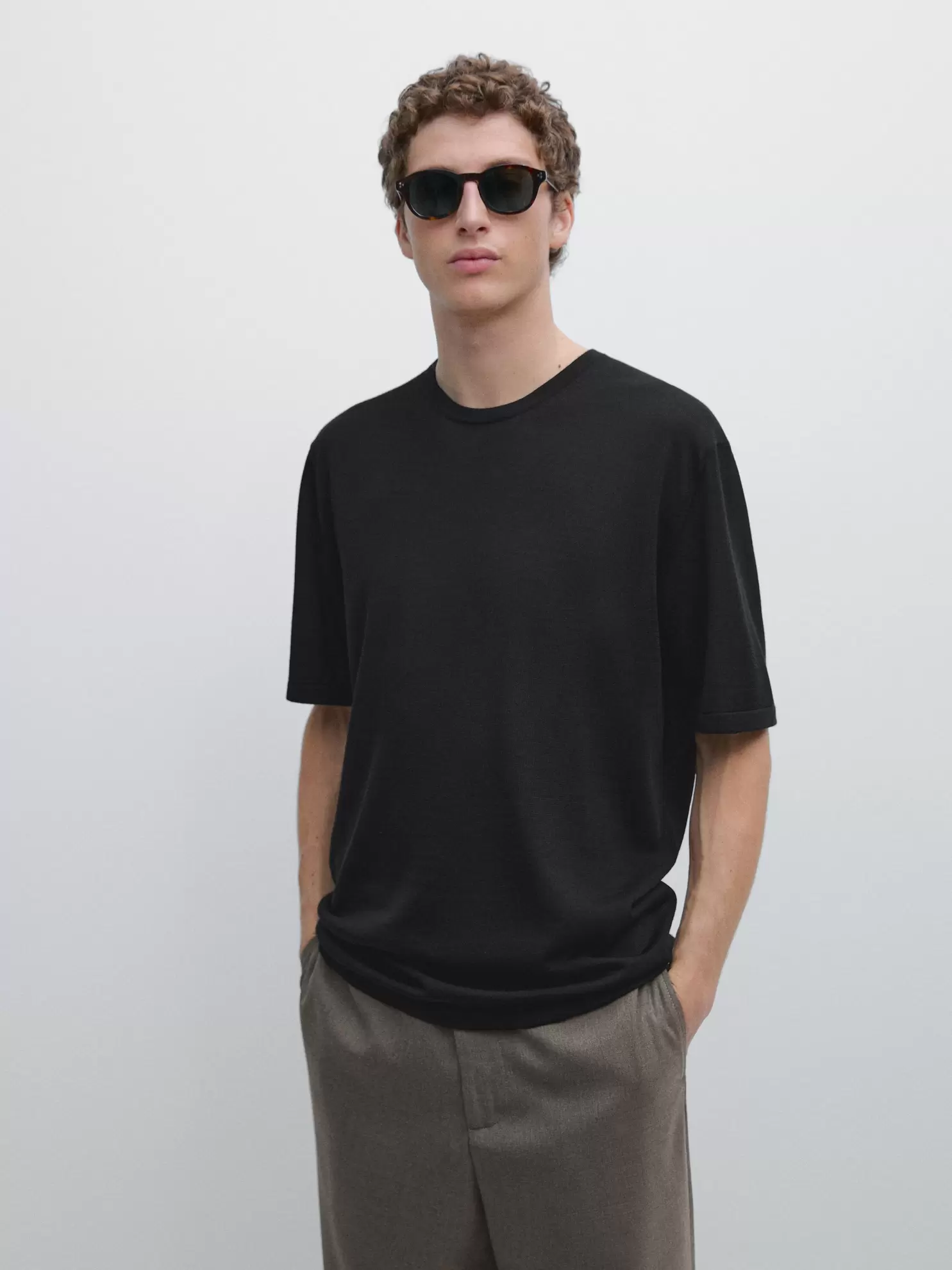 Wool-blend short-sleeve knit sweater