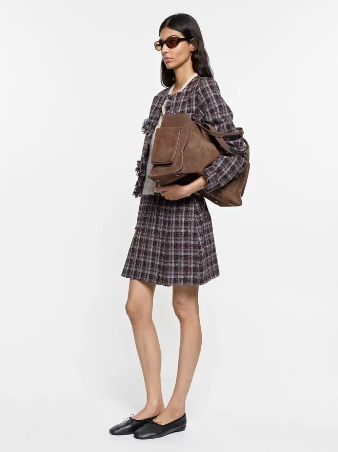 Pleated square-pattern skirt