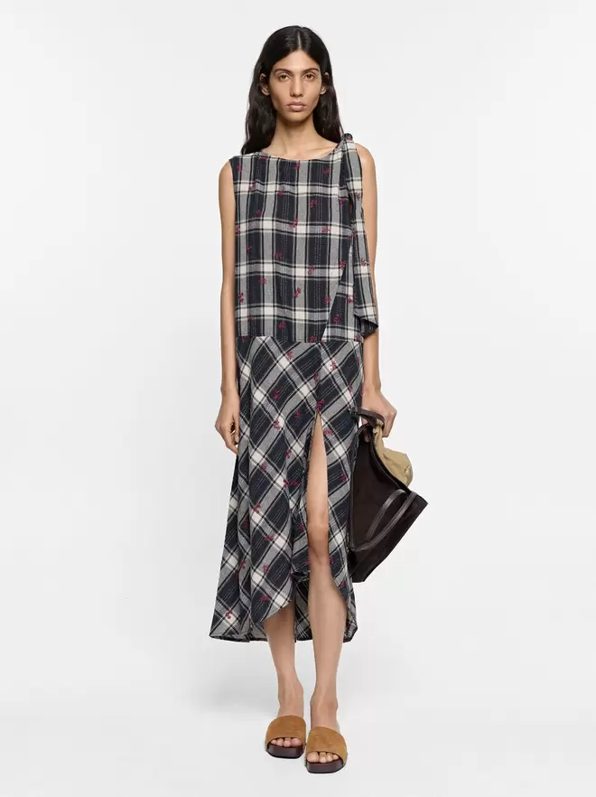 Asymmetric dress with squares
