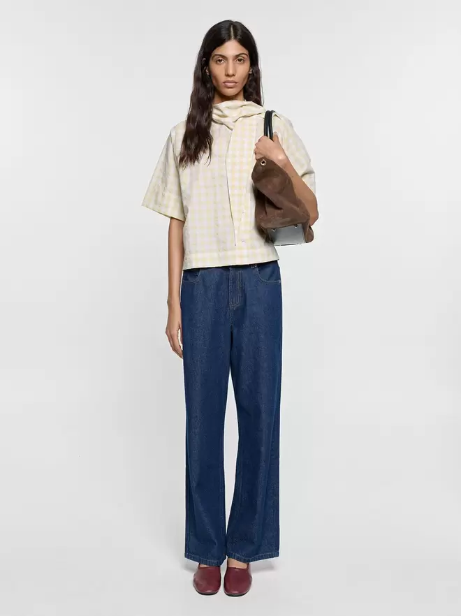Checked shirt with integrated scarf