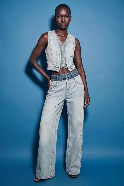 Combined denim vest