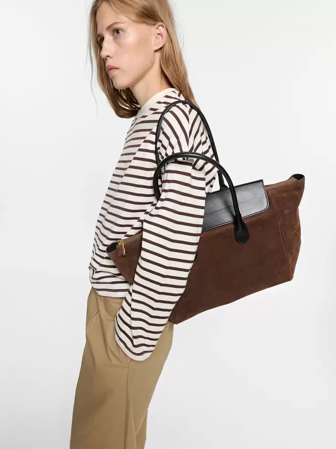 Leather shopper bag with flap and crossbody bag