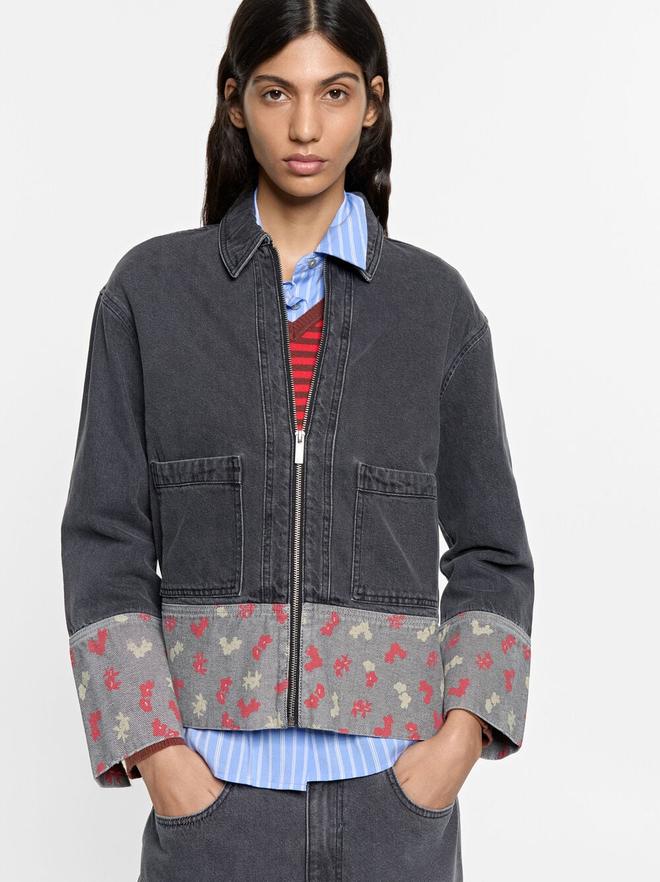 Denim jacket with printed cuff