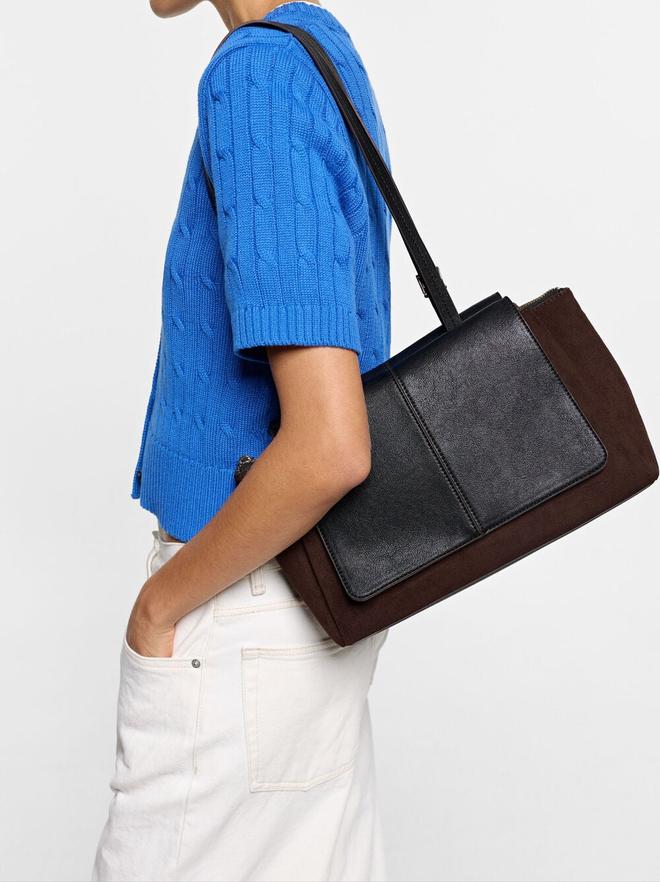 Leather-effect shoulder bag with double flaps