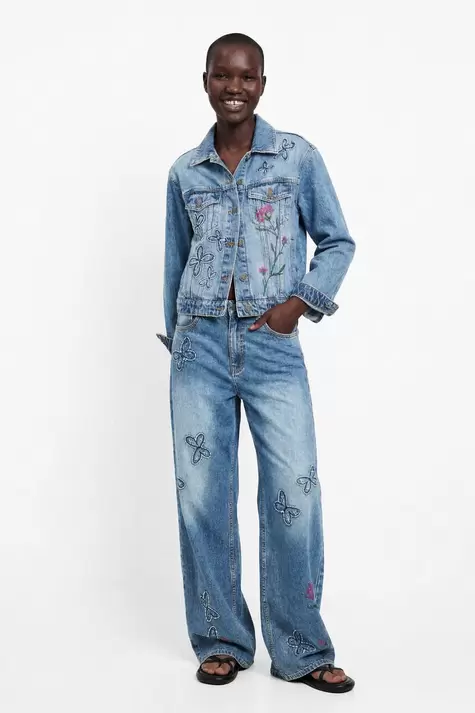Embroidered denim jacket 100% cotton