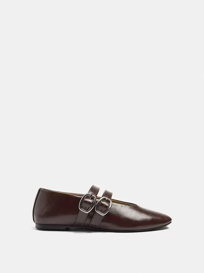 Leather-effect ballet flats with double strap