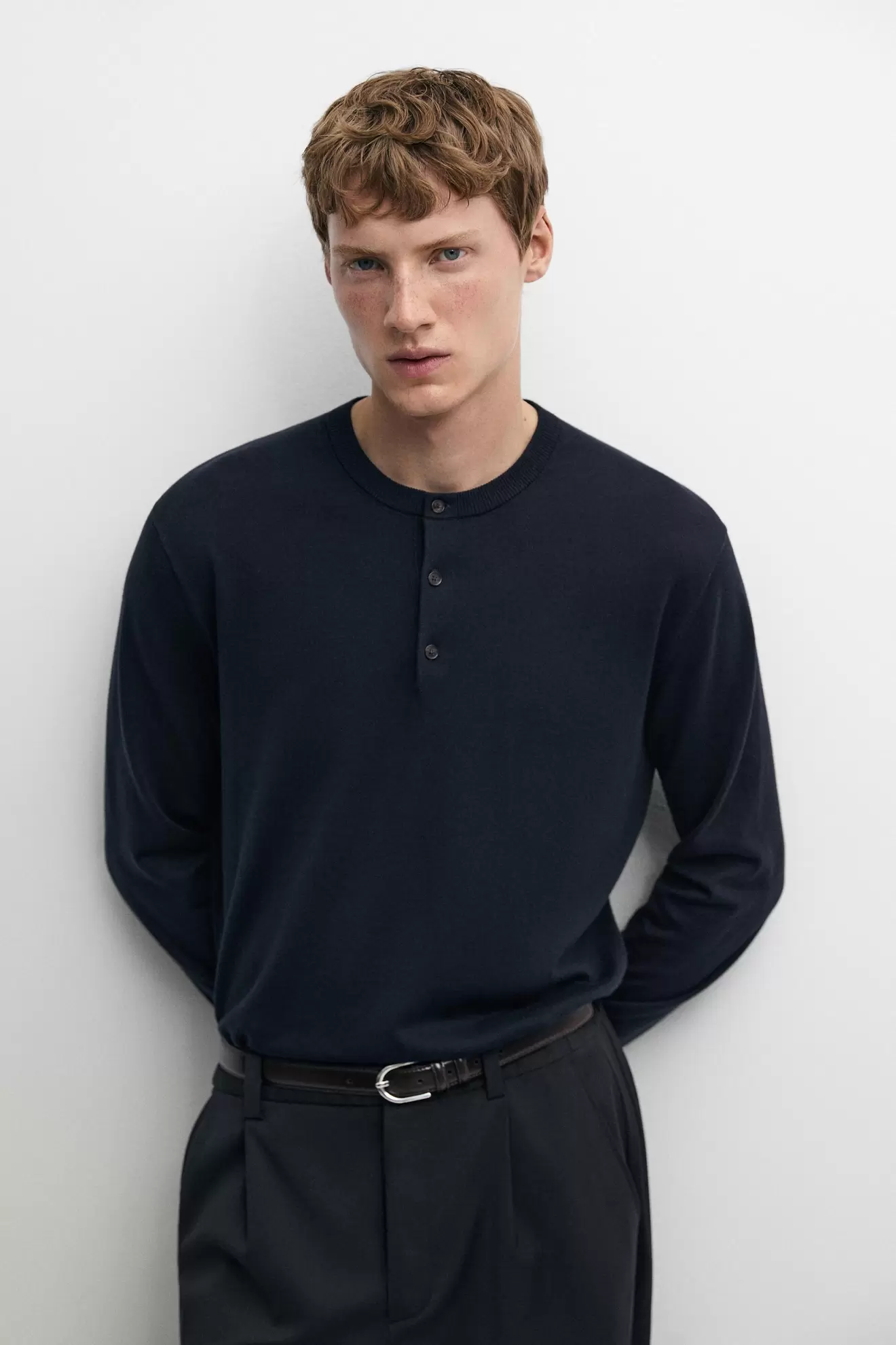 100% Cotton Henley Neck Knit Sweater