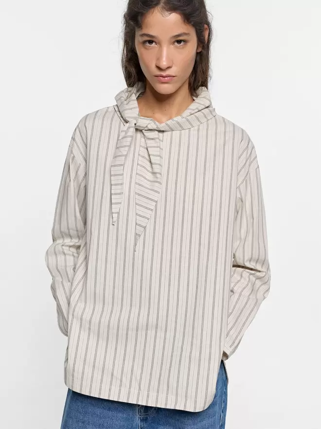 Striped blouse with integrated scarf