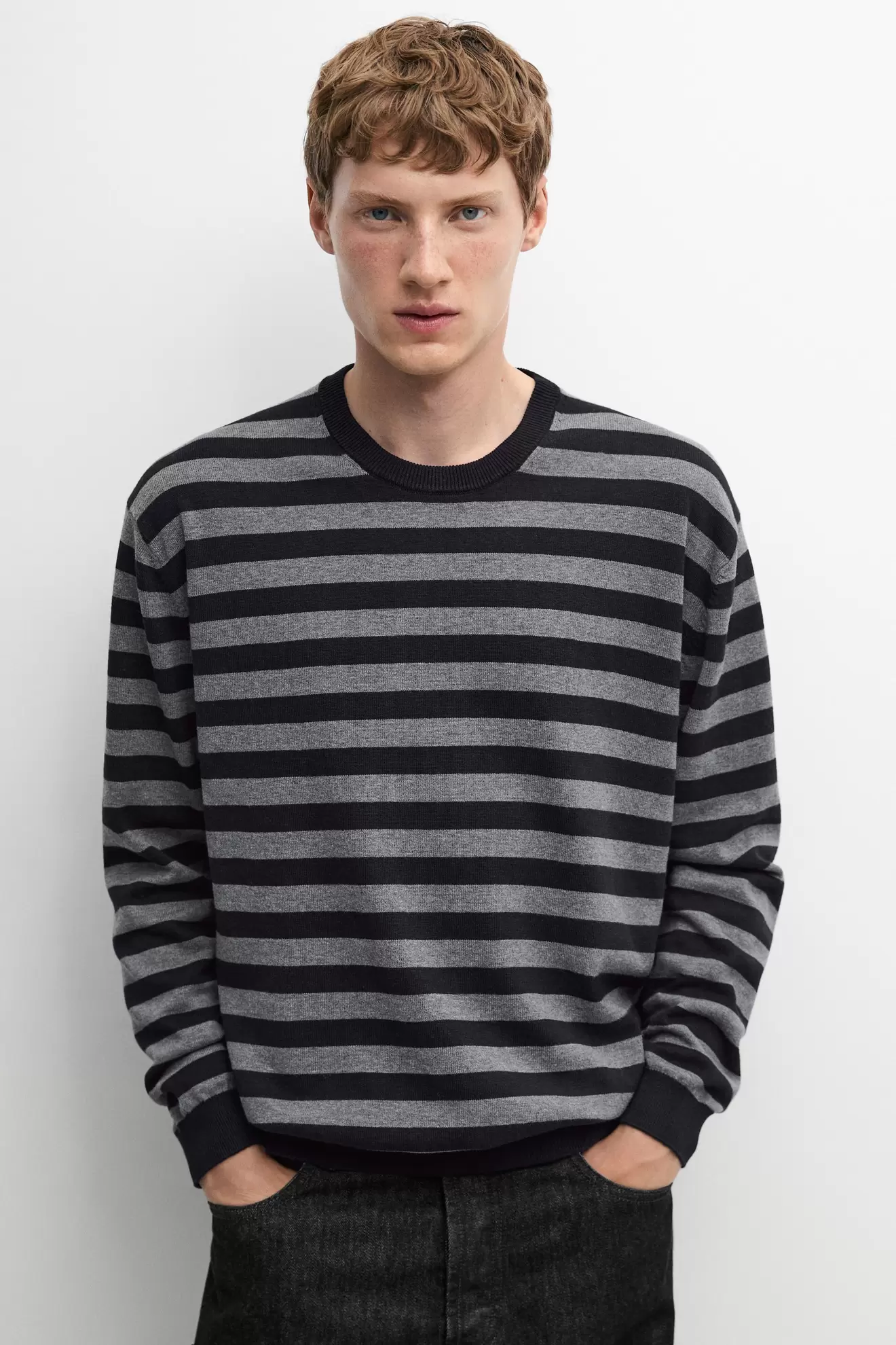 Cotton blend striped knit sweater