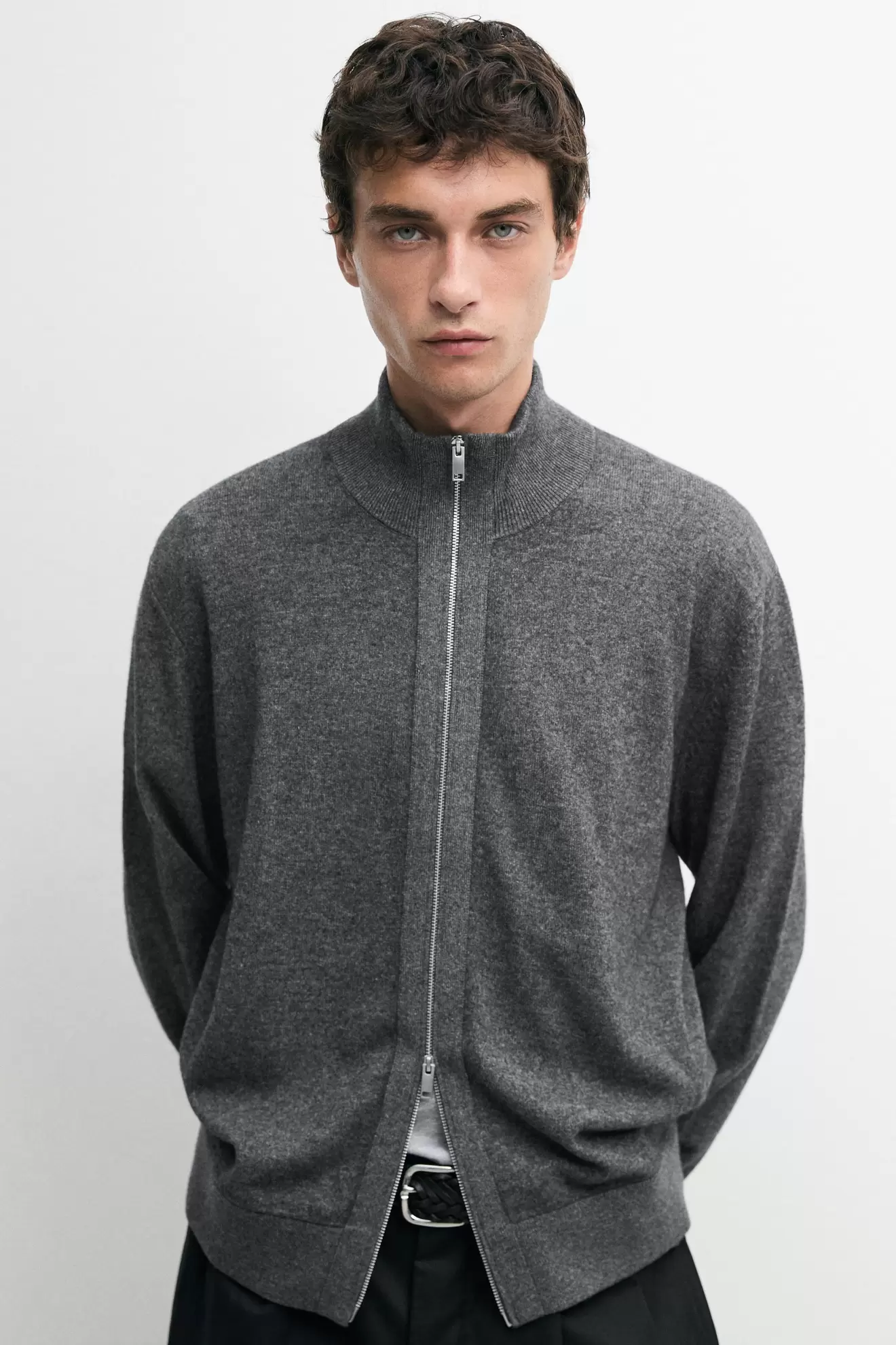 Wool blend cardigan with zip detail