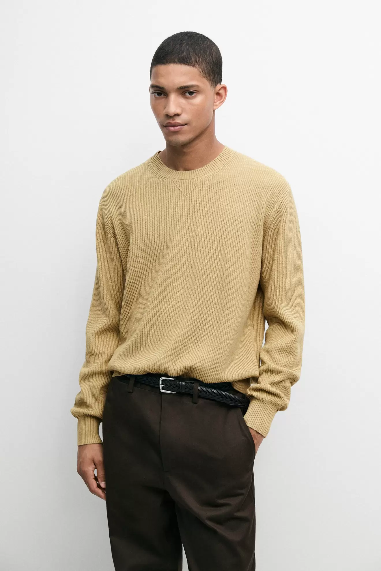 Cotton blend ribbed knit sweater