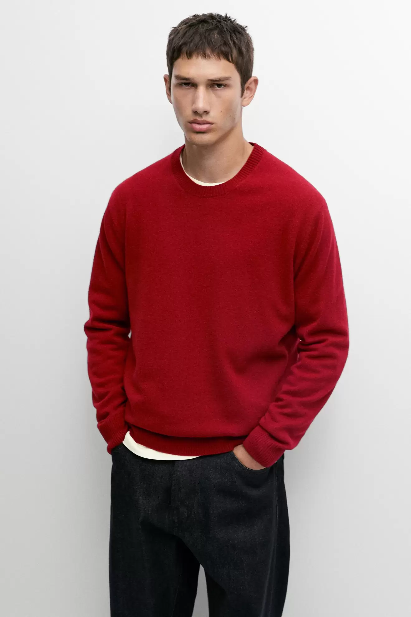 Wool blend round neck knit sweater