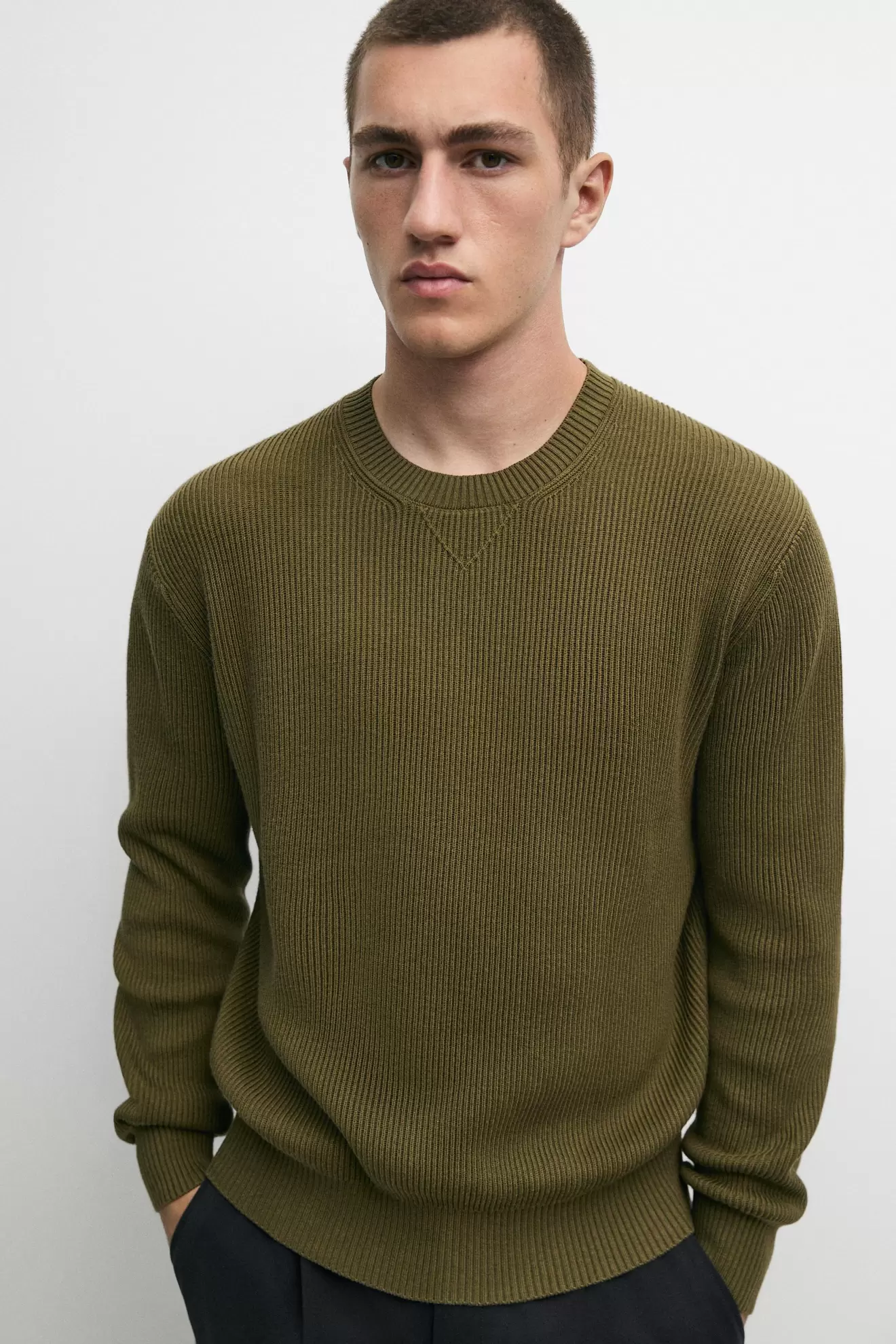Cotton blend ribbed knit sweater