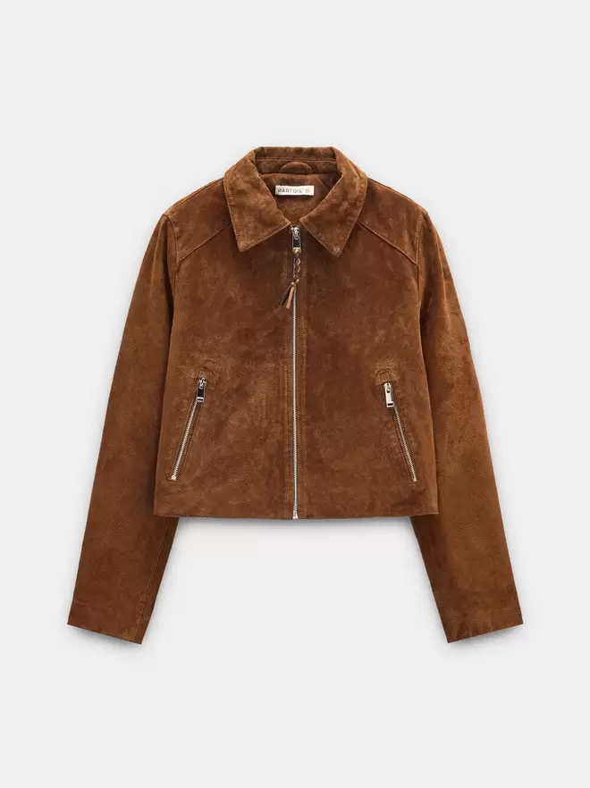 Leather coat with zipper closure