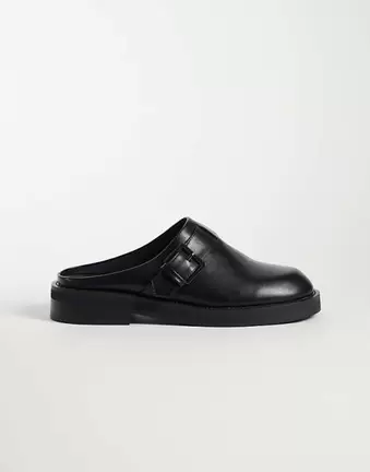 ASOS DESIGN mules with buckle detail and heel in black