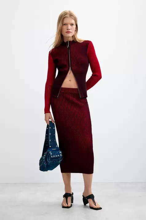 Iridescent knit zip jacket