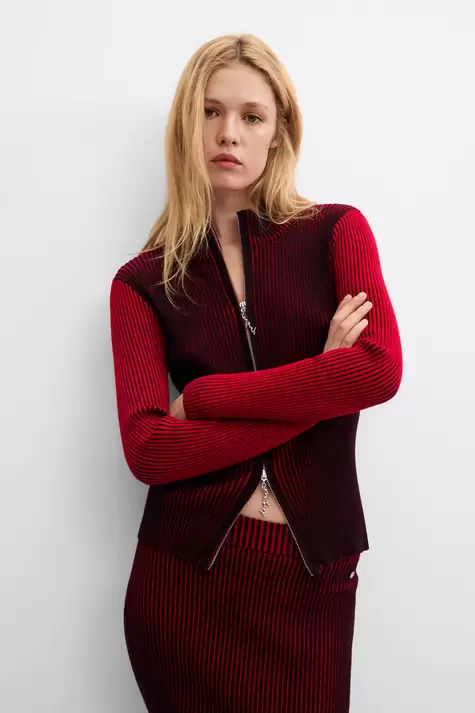 Iridescent knit zip jacket