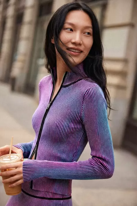 Iridescent knit zip jacket