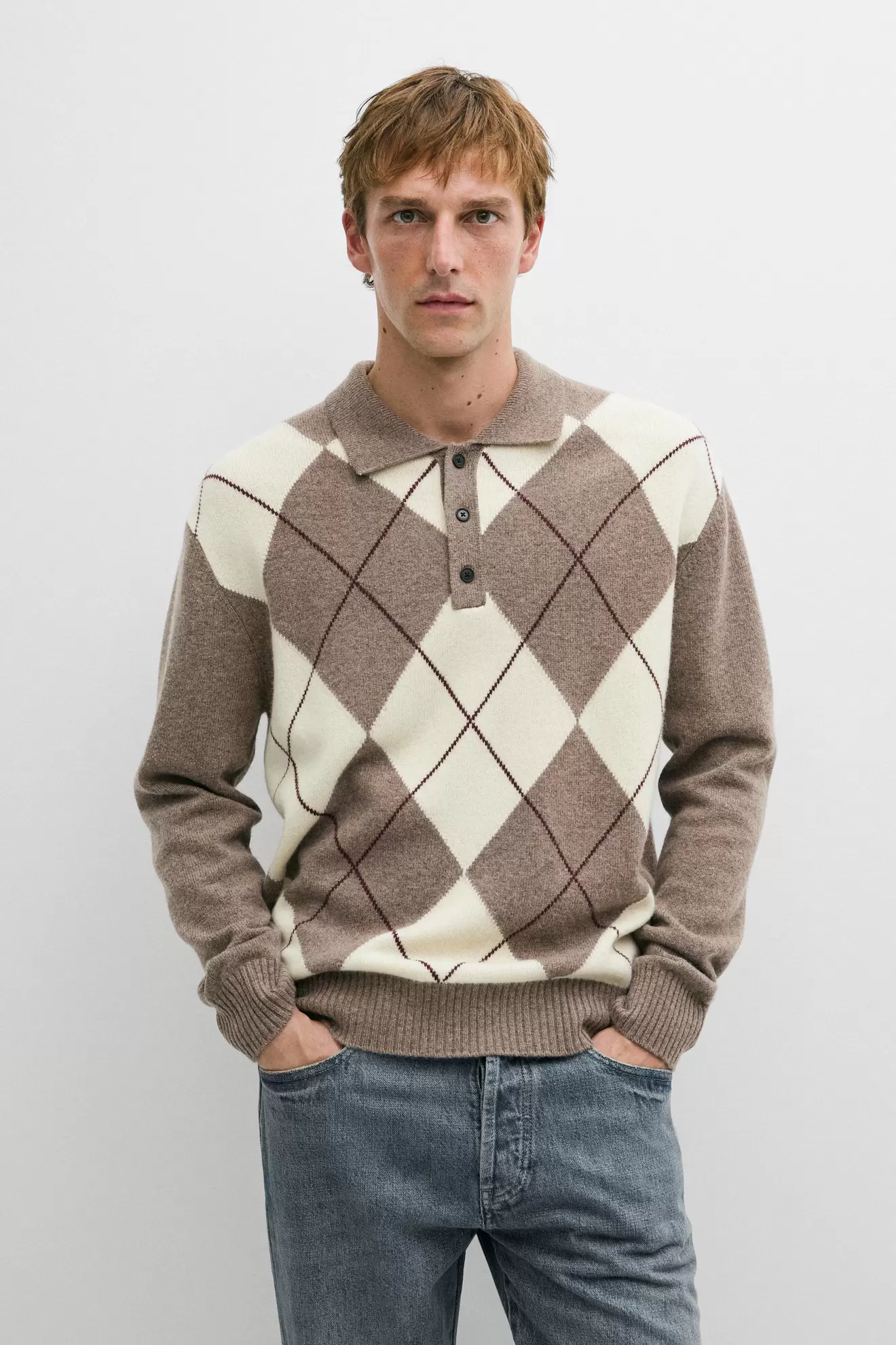 Diamond knit polo sweater