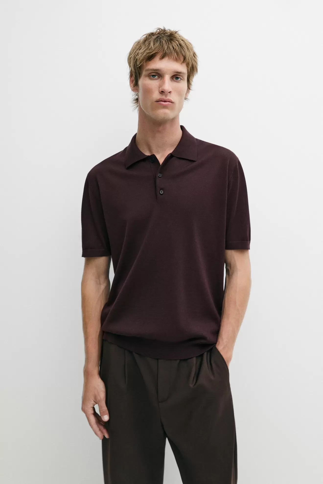 Wool blend knit polo shirt
