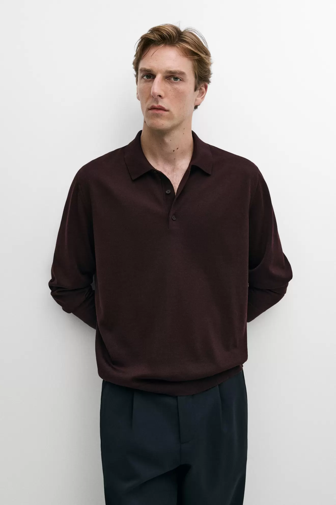 100% merino wool knit polo sweater