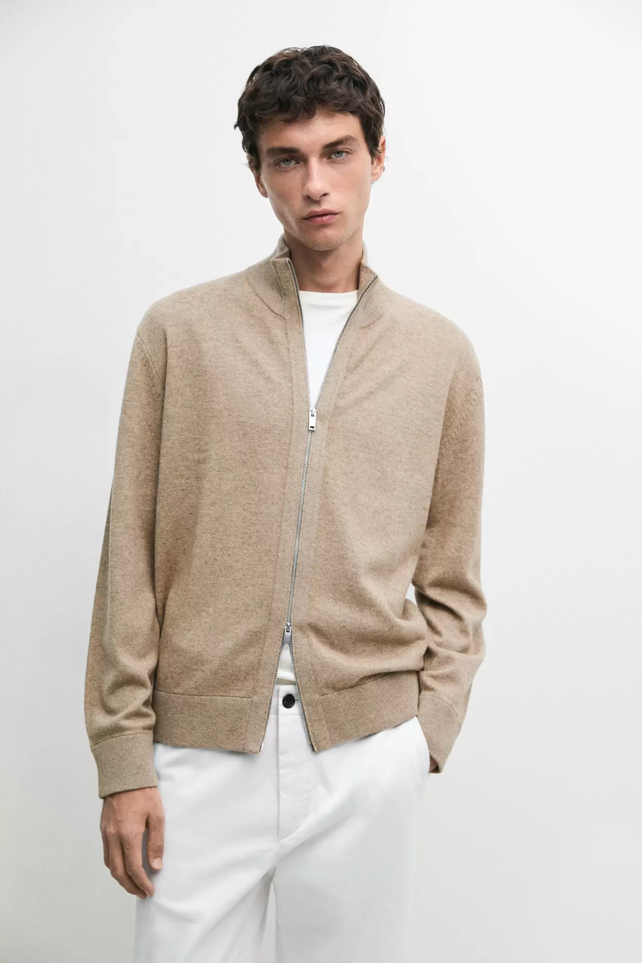 Wool blend cardigan with zip detail