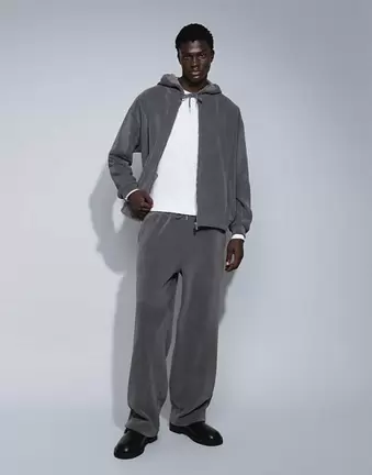 ASOS DESIGN co-ord ribbed texture wide leg jogger in charcoal