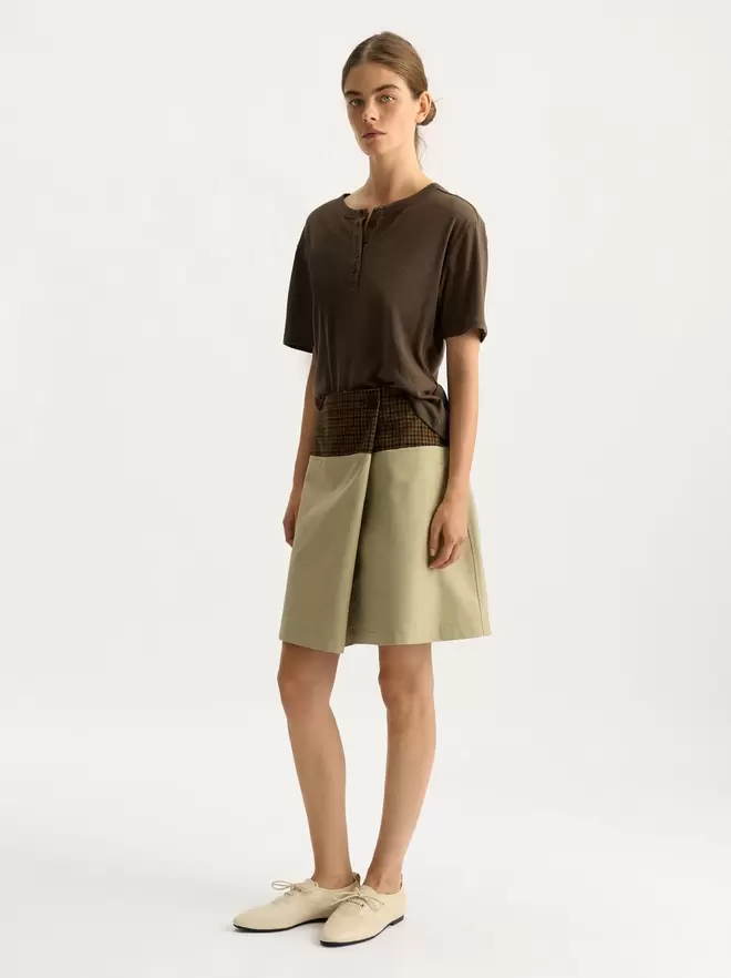 Skort with a square-patterned waistband