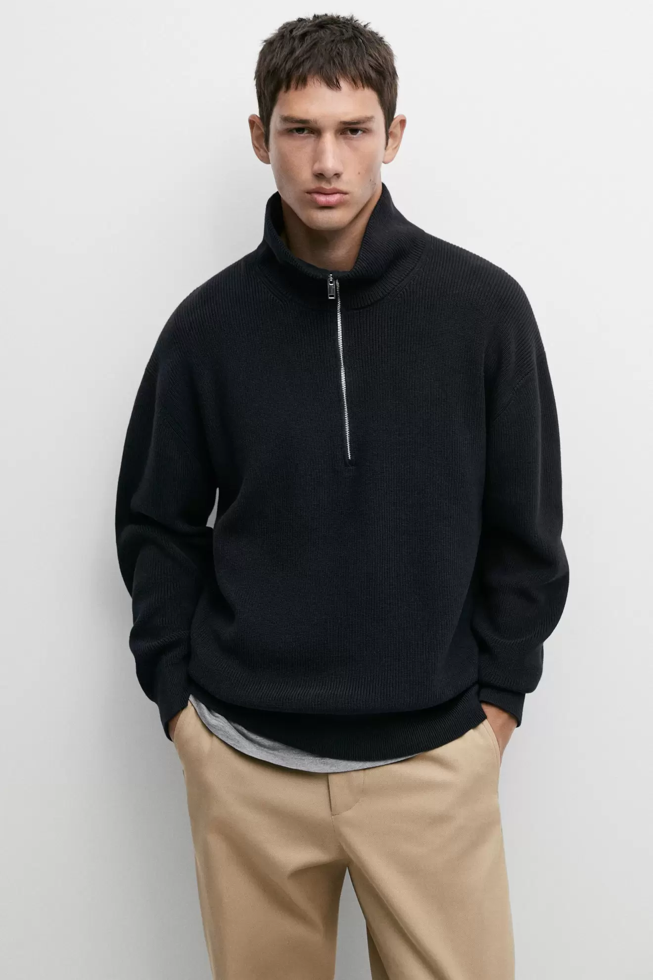 100% cotton mock neck knit sweater