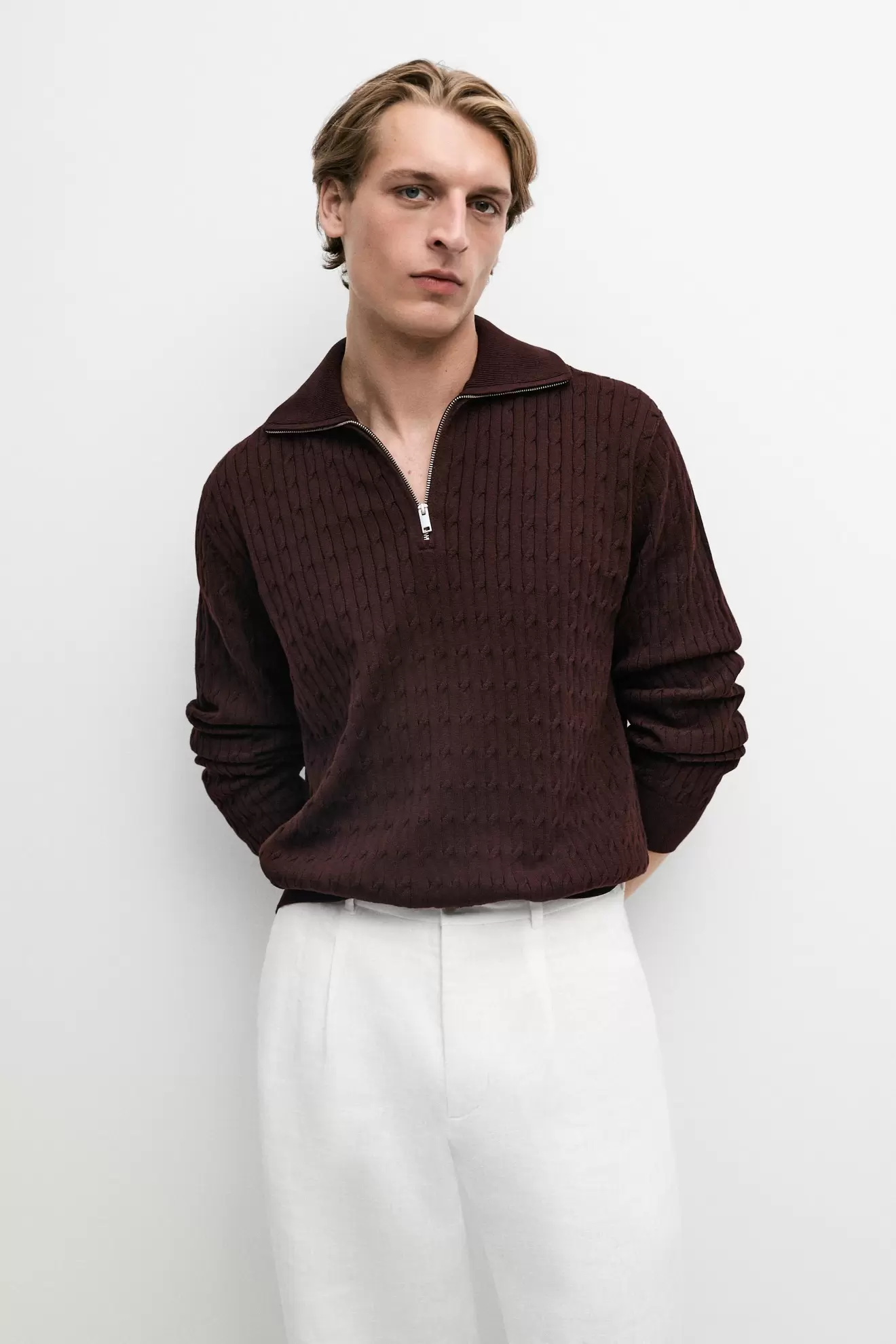 Mock neck knit zip sweater