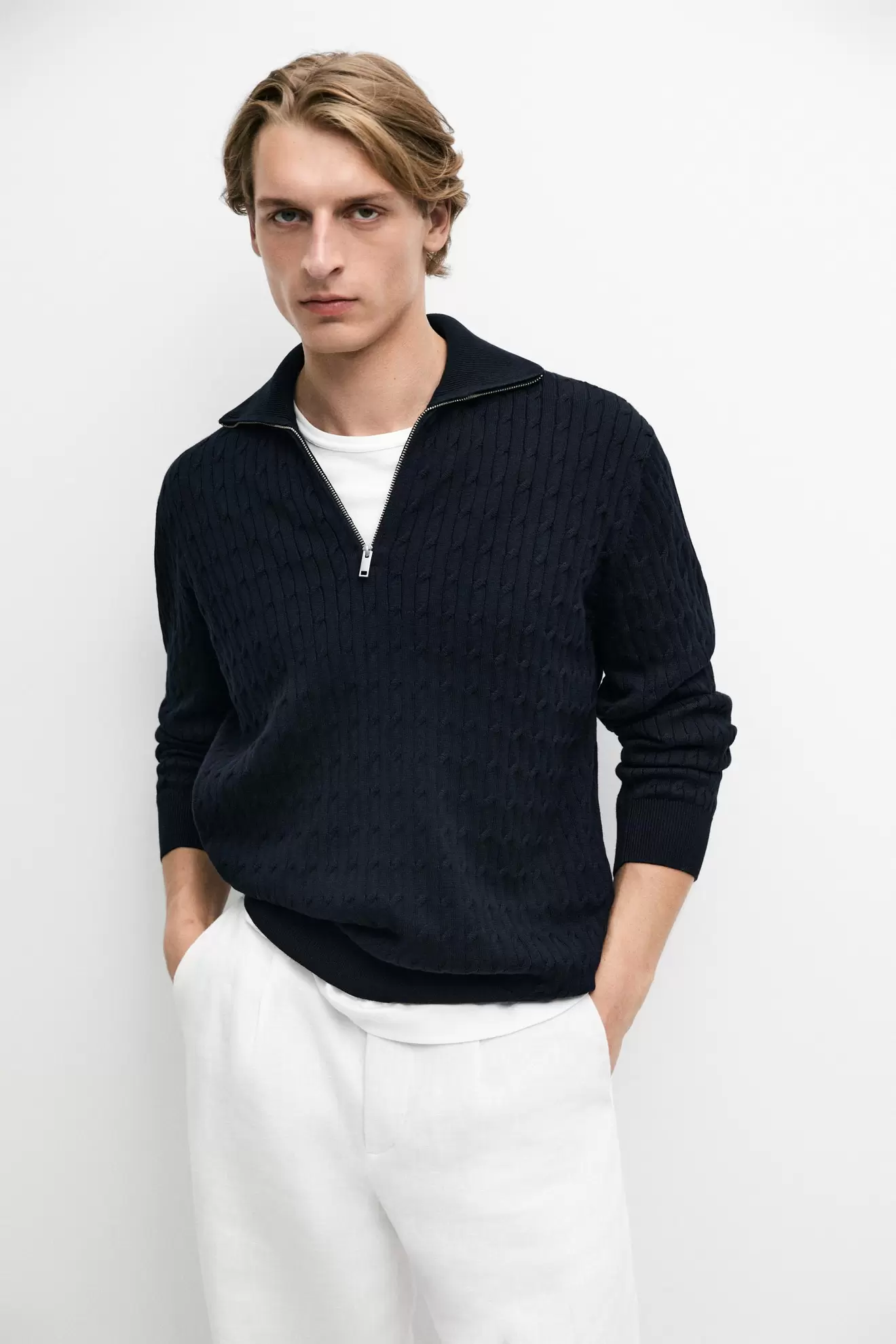 Mock neck knit zip sweater