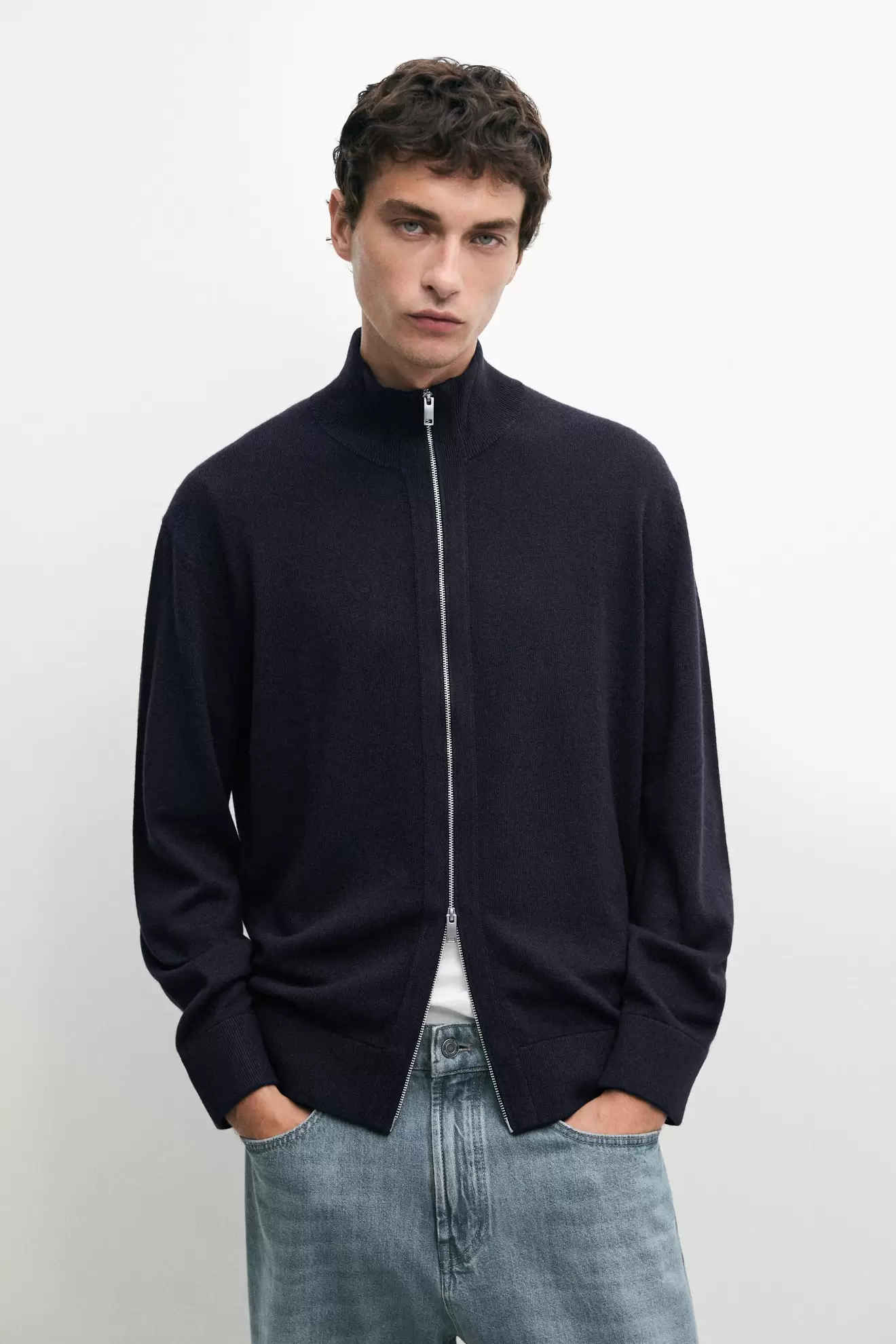 Wool blend cardigan with zip detail