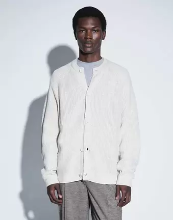 ASOS DESIGN oversized knitted fisherman rib crew neck cardigan in cream