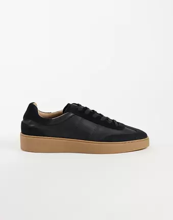 NOAK made In Portugal retro lace up trainers with gumsole in black leather and suede
