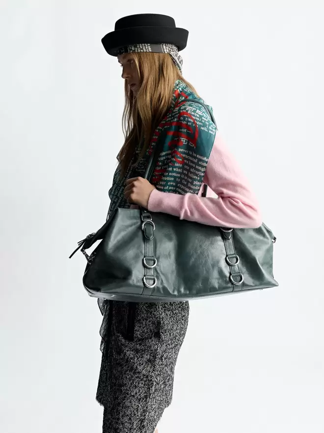 Large leather shopper bag with rings