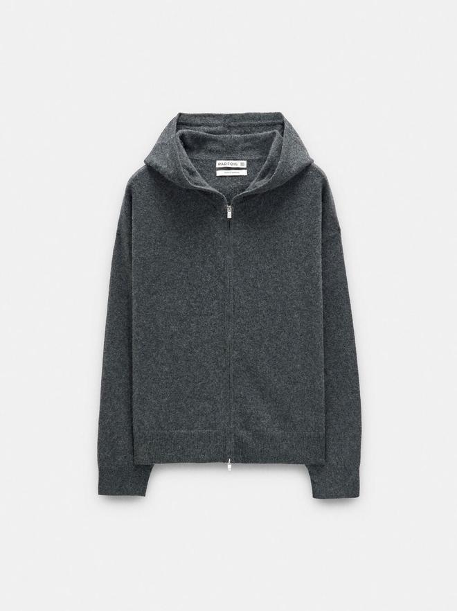 100% cashmere knit cardigan with hood