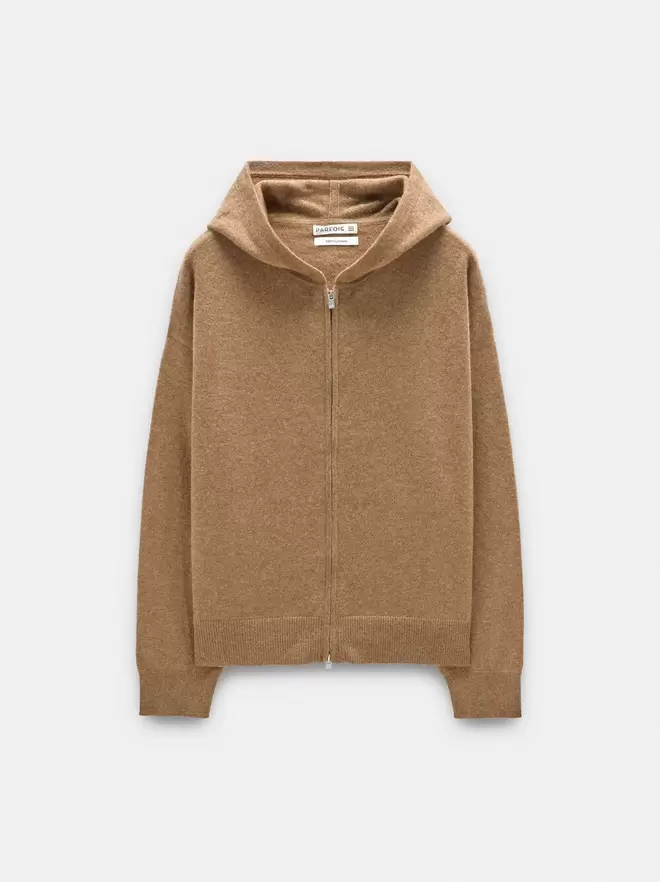 100% cashmere knit cardigan with hood