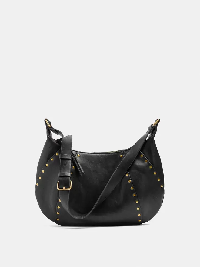 Oval shoulder bag with studs