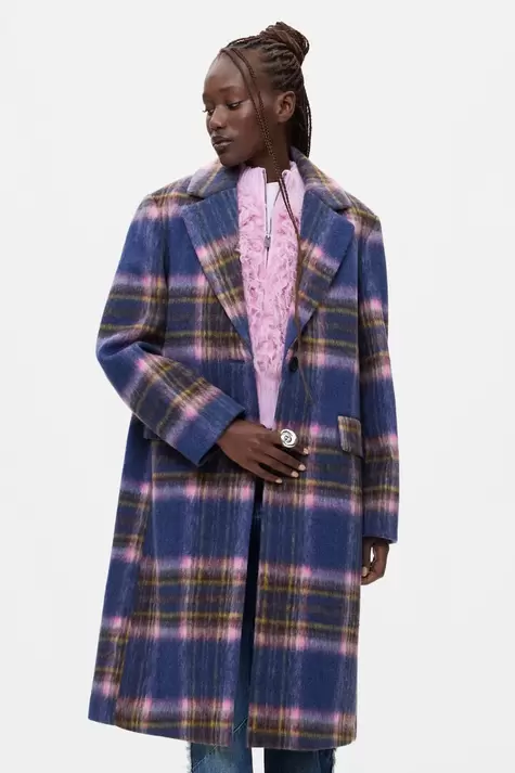 Long Checked Coat with wool