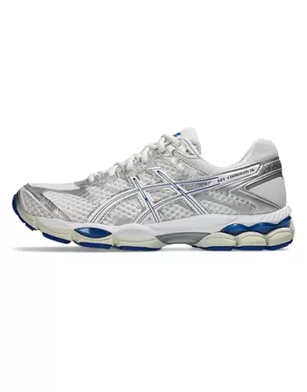 Asics Gel-Cumulus 16 in cream silver and blue
