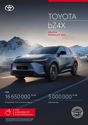 Toyota katalógus, Monor | arlista toyota bZ4x 2025 | 2025-05-21T00:00:00.000Z - 2026-05-21T00:00:00.000Z