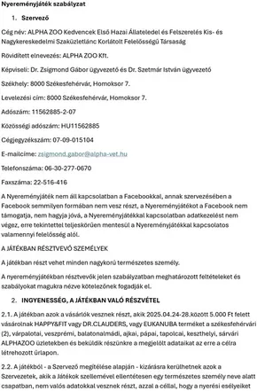 Alpha Zoo katalógus, Velence | cacib nyeremenyjatek szabalyzat azoo | 2025-09-03T00:00:00.000Z - 2025-09-17T00:00:00.000Z