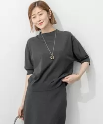 【先行予約/洗える/吊り干しOK】ヴィスコースストレッチ パフスリーブ ニット